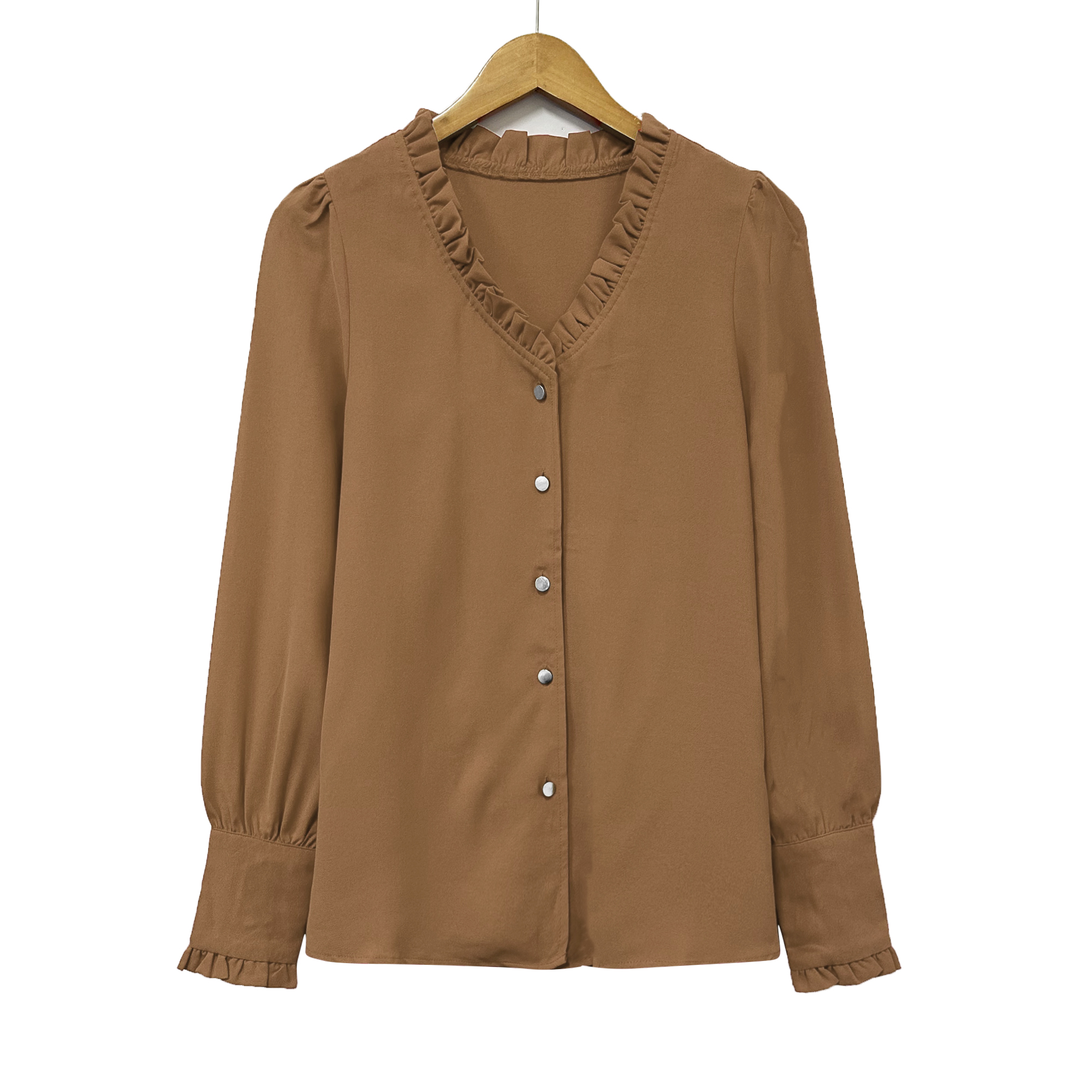 2025新款！显瘦修身v领气质纯色女士长袖小衫E861