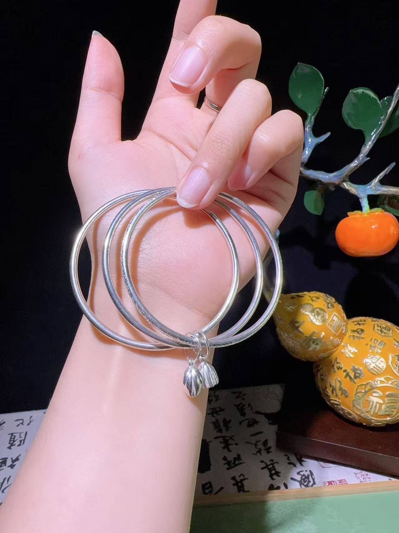 足银手镯 足银三生三世莲蓬莲花气质精美手镯