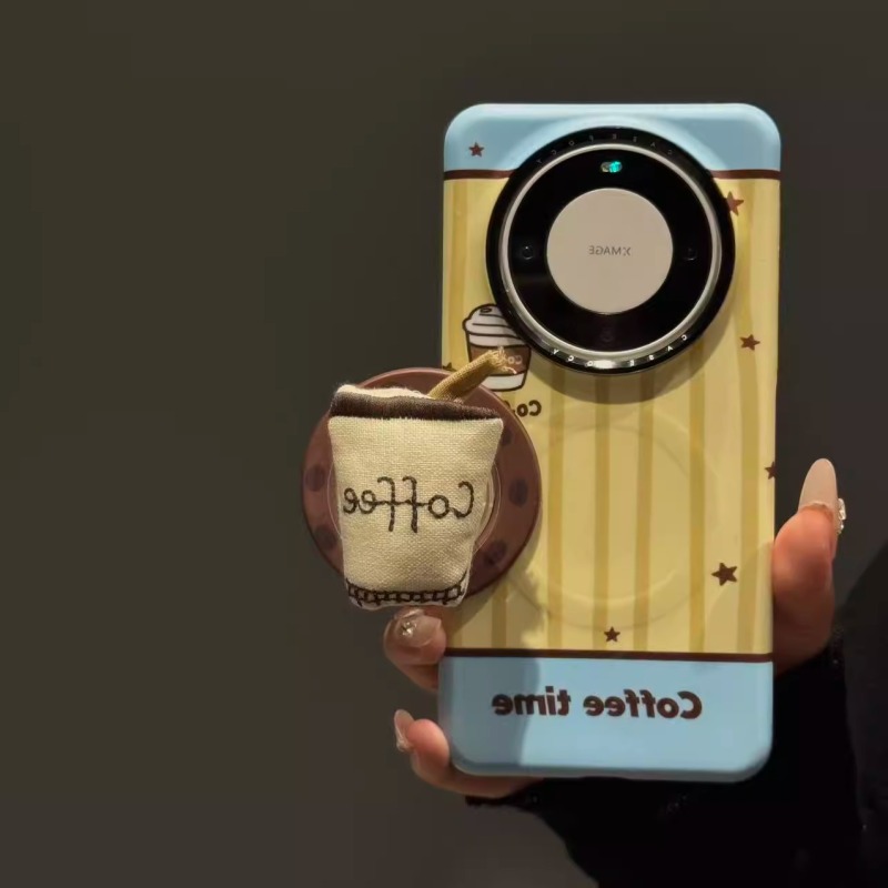 适用华为mate80pro手机壳mate70pro创意蓝棕拼黄条纹咖啡杯mate60