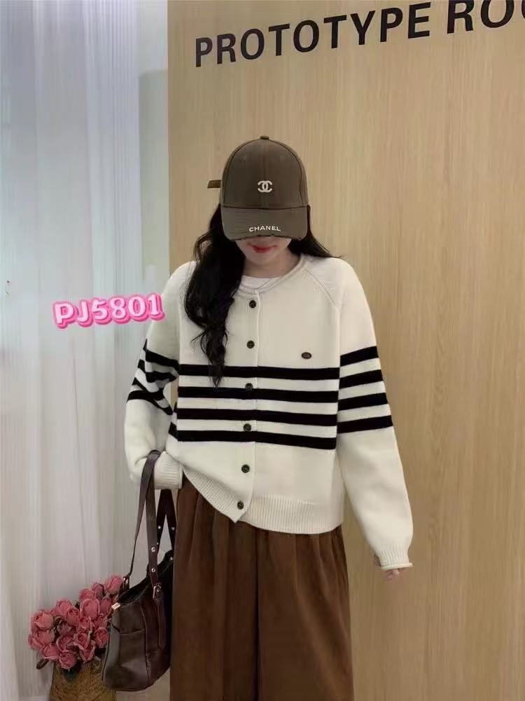 5801时尚条纹女士女士毛衣开衫