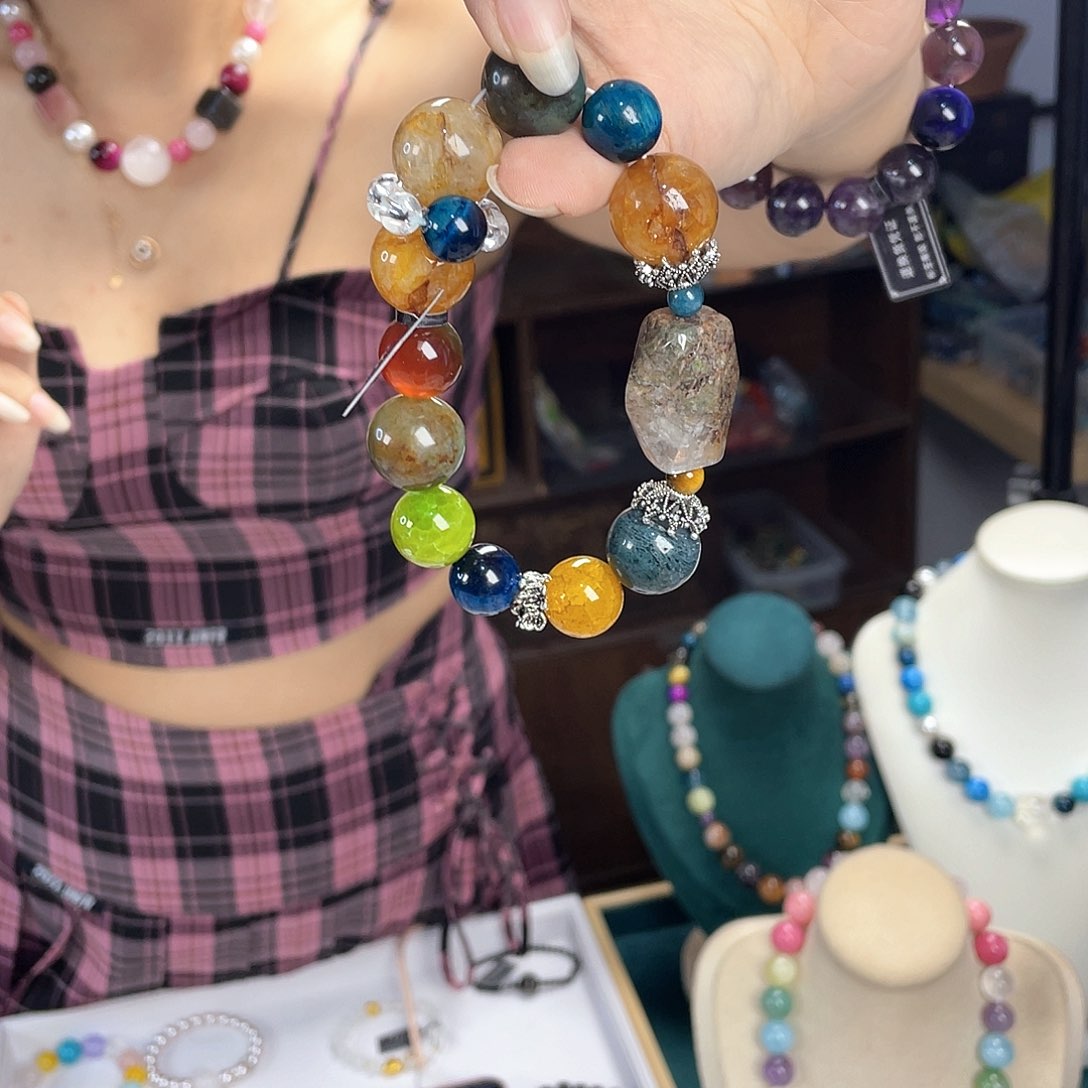 水晶手链银S925镀金镶嵌