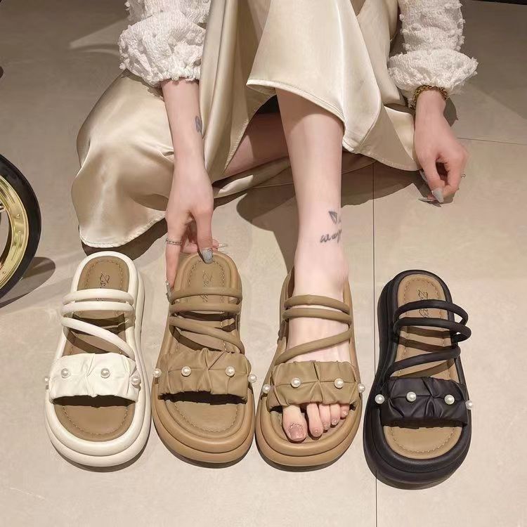 【万达清仓】促百搭时尚夏季新款时尚休闲厚底拖鞋女生搭配裙子一字