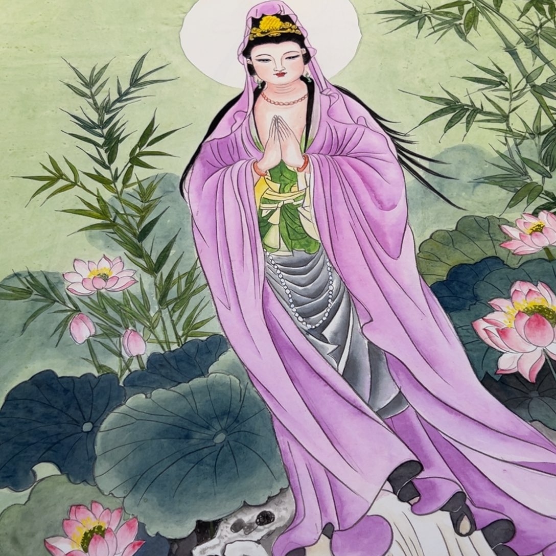 一***零国画竹林紫衣观音