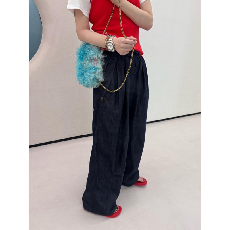 【夏季深色牛仔裤】夏季扭扭松紧腰莱赛尔褶皱阔腿牛仔裤  J25KZ236