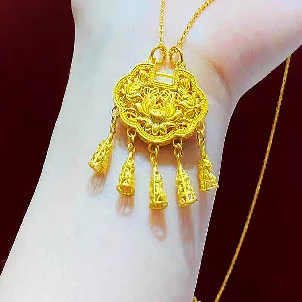 吊坠足银 足银璎珞锁吊坠同心锁铃铛流苏吊坠富贵吉祥(不含链）   