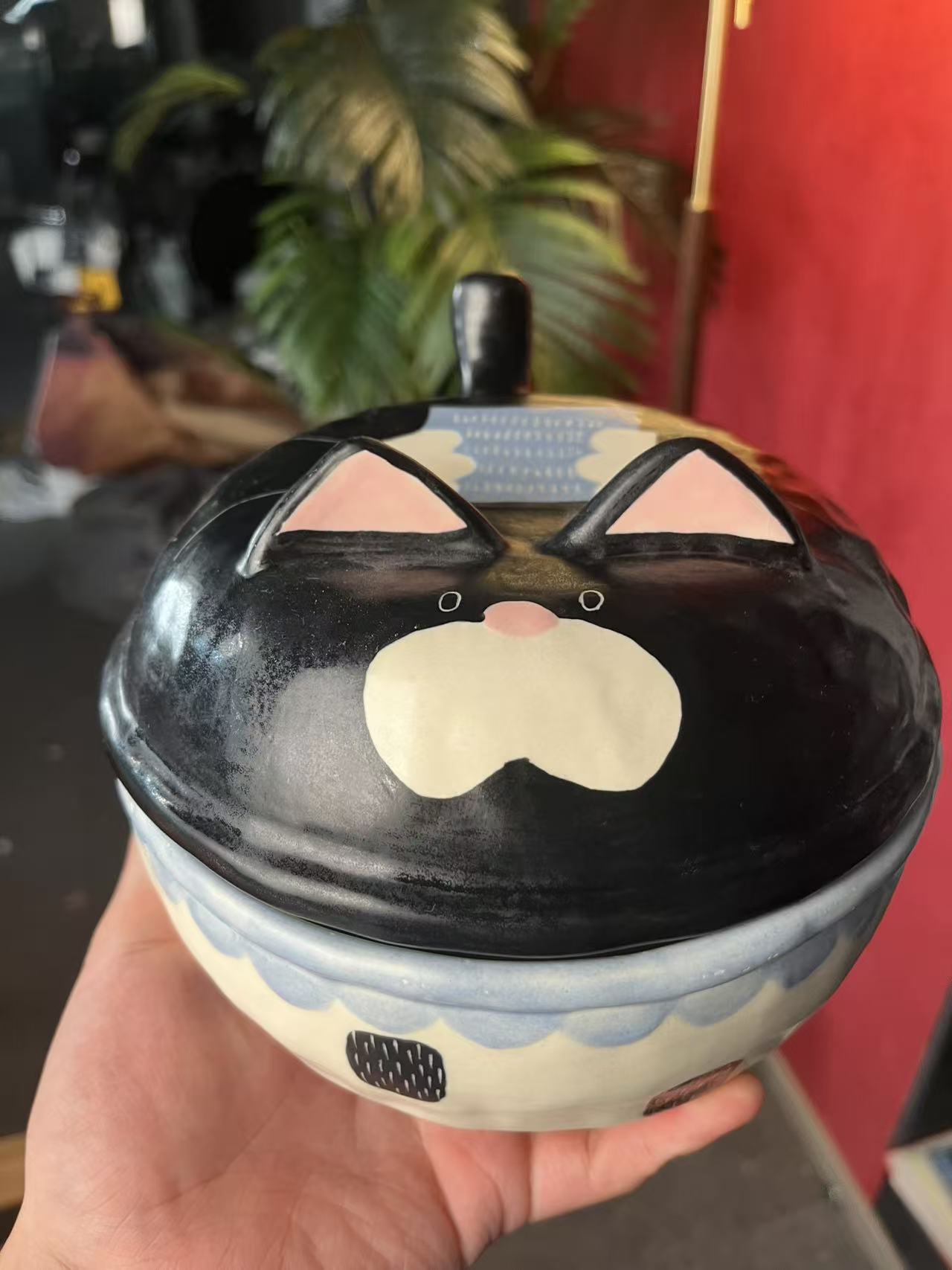 DIY景德镇创意手绘陶瓷卡通风黑色猫猫泡面碗