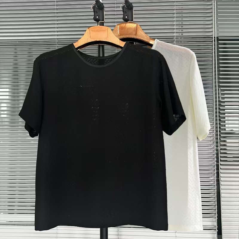K631上衣-男士2025夏凉新款四经绞罗100%桑蚕丝半袖时尚休闲T恤