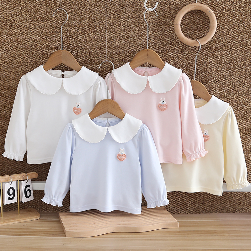 春秋女宝娃娃领内搭女童打底衫韩版上衣纯棉T恤内衣