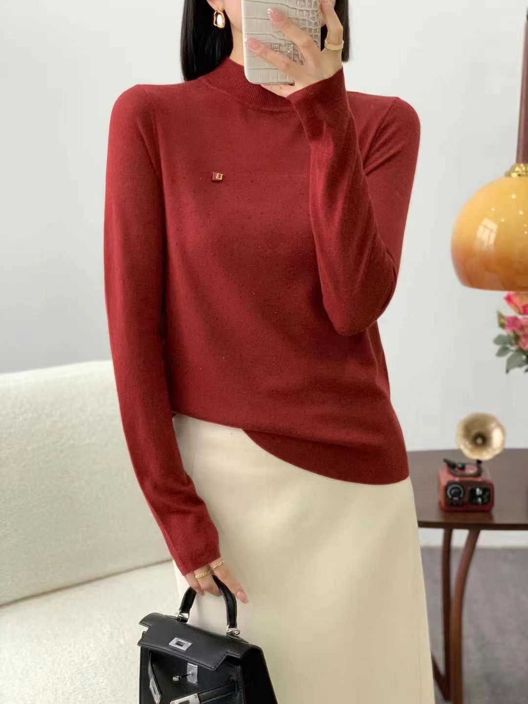 轻奢高端时尚满天星烫钻内搭羊毛打底衫女2025秋冬薄款毛衣