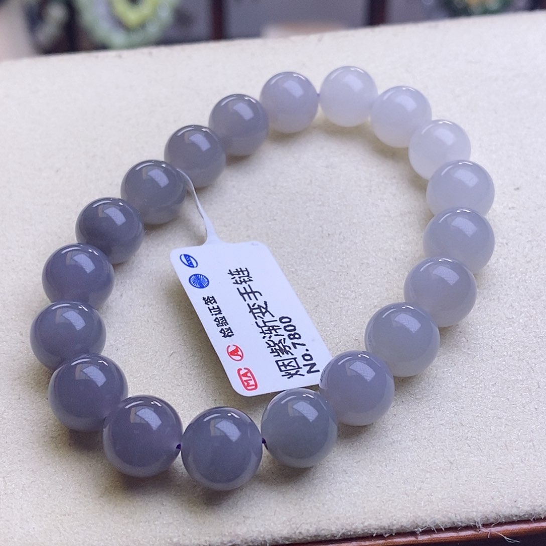 和田玉烟紫渐变手串10MM未镶嵌