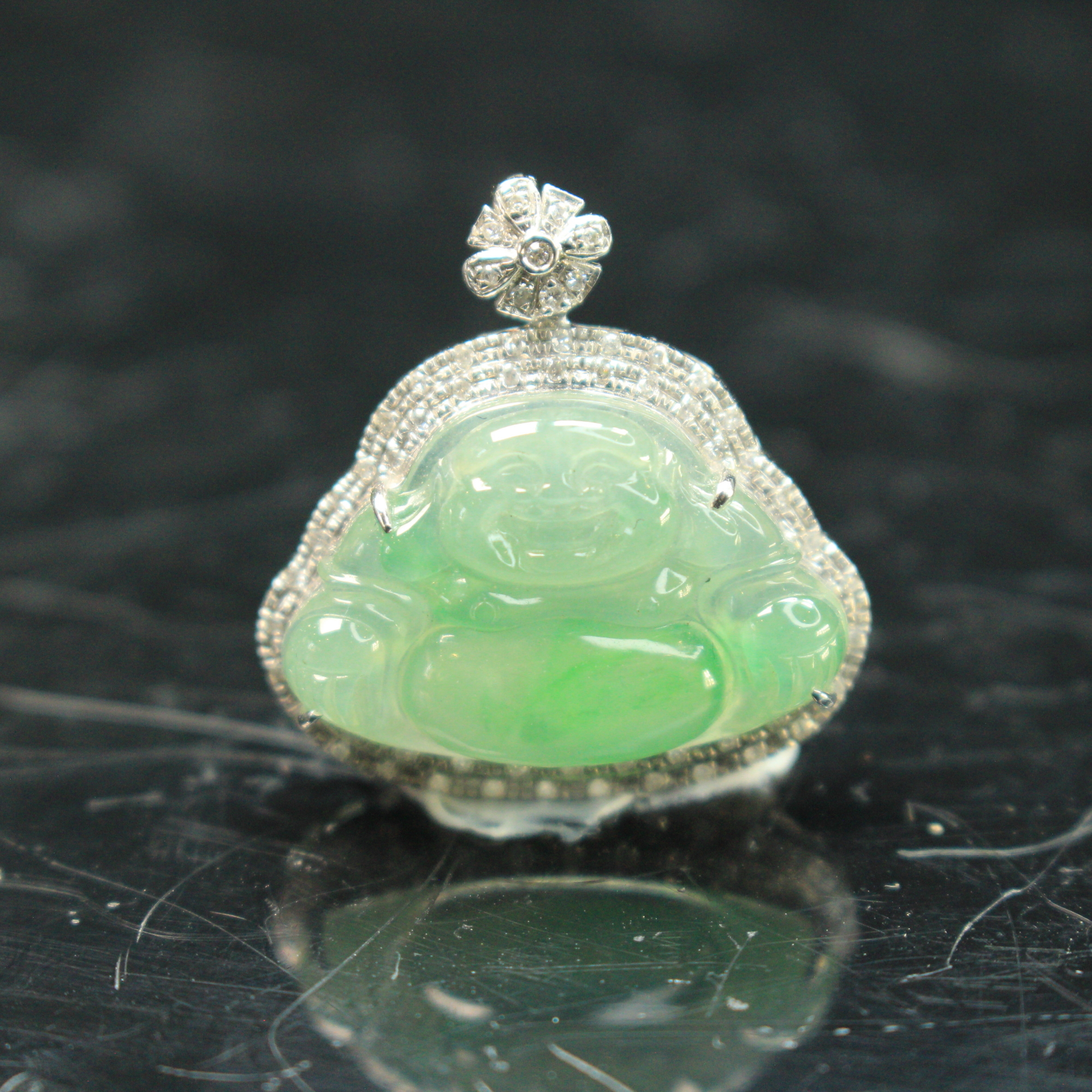 26ZB天然缅甸A货翡翠高冰飘花佛公吊坠/700517嘉禾臻宝