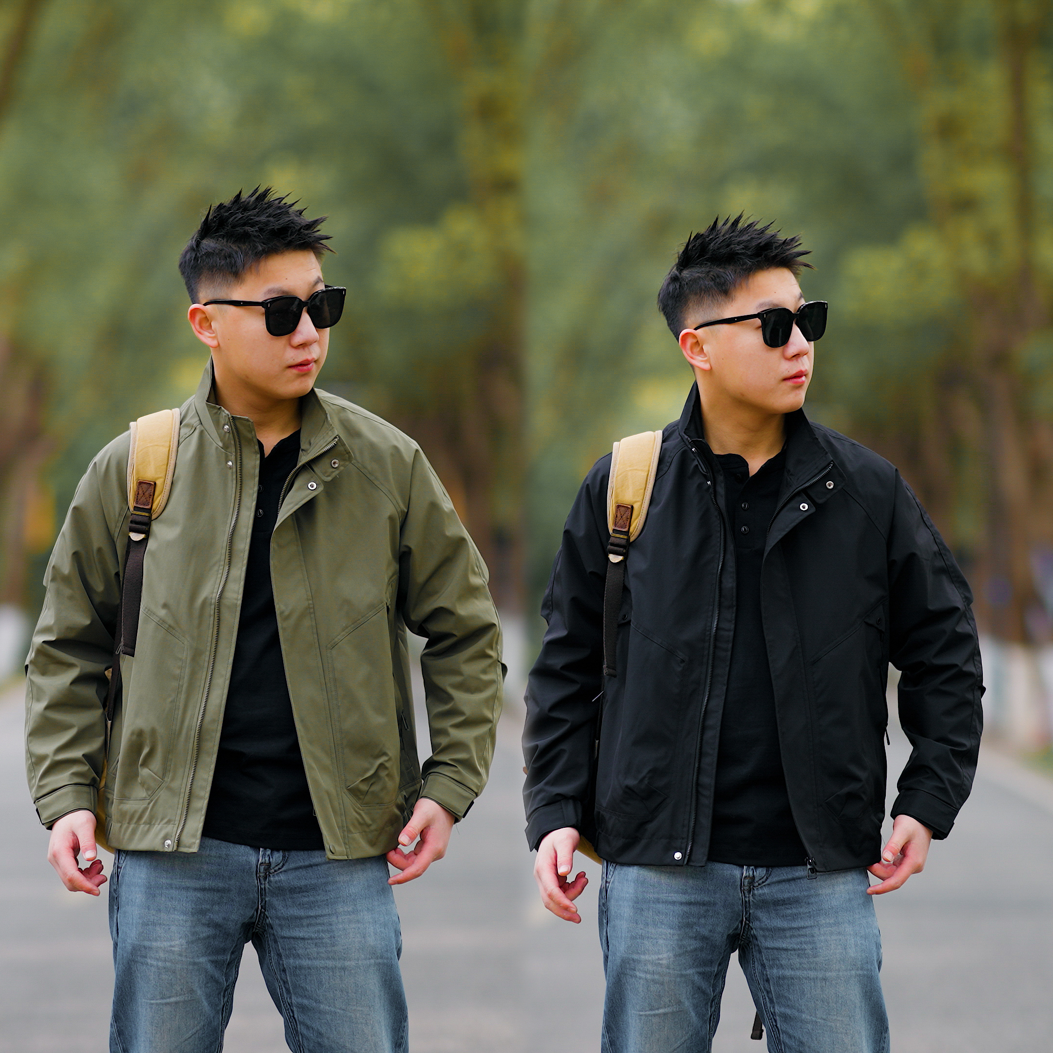 春秋新款美式复古阿美咔叽户外防风立领工装休闲薄款夹克男款外套