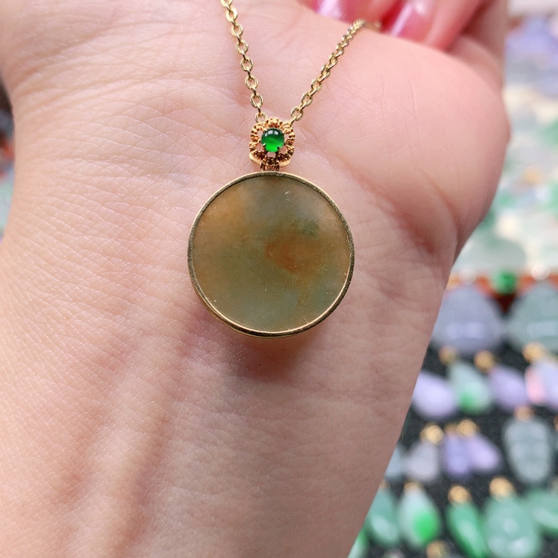 吊坠(不含链)18K金镶嵌翡翠