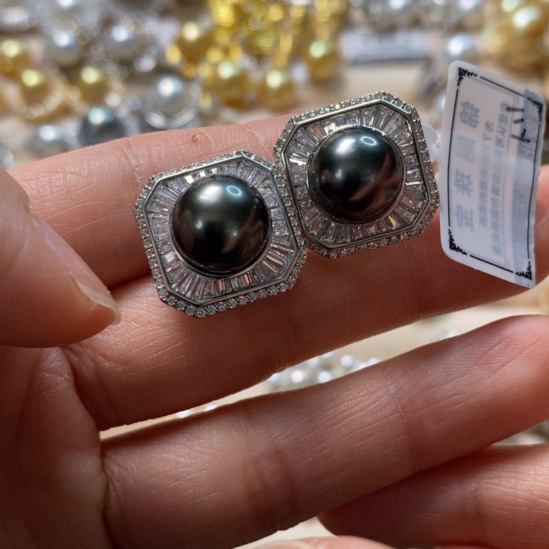 海水珍珠耳饰银S925镶嵌