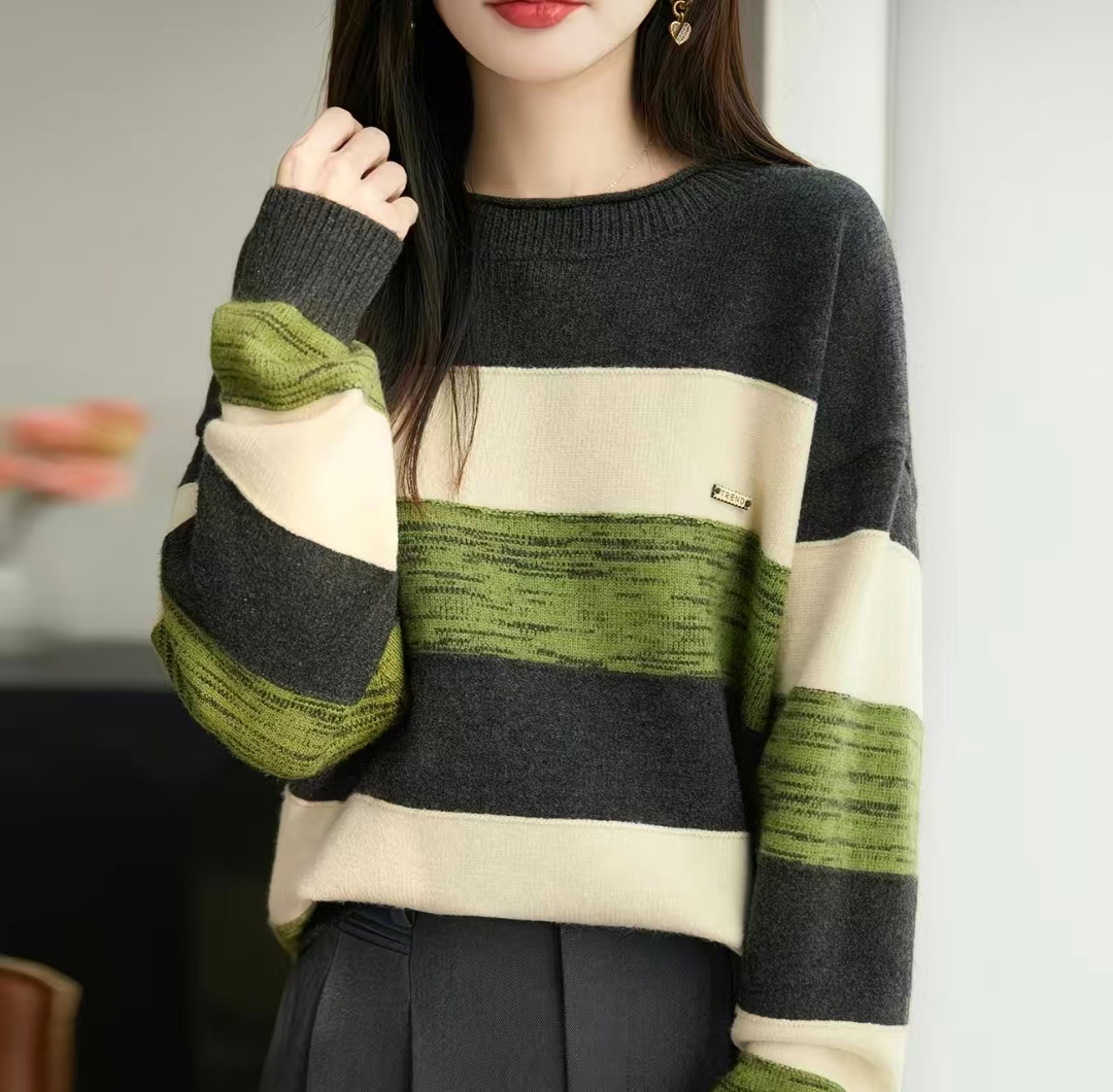 2025新款毛衣套头大宽条纹时尚百搭洋气秋冬款保暖舒适内搭A81