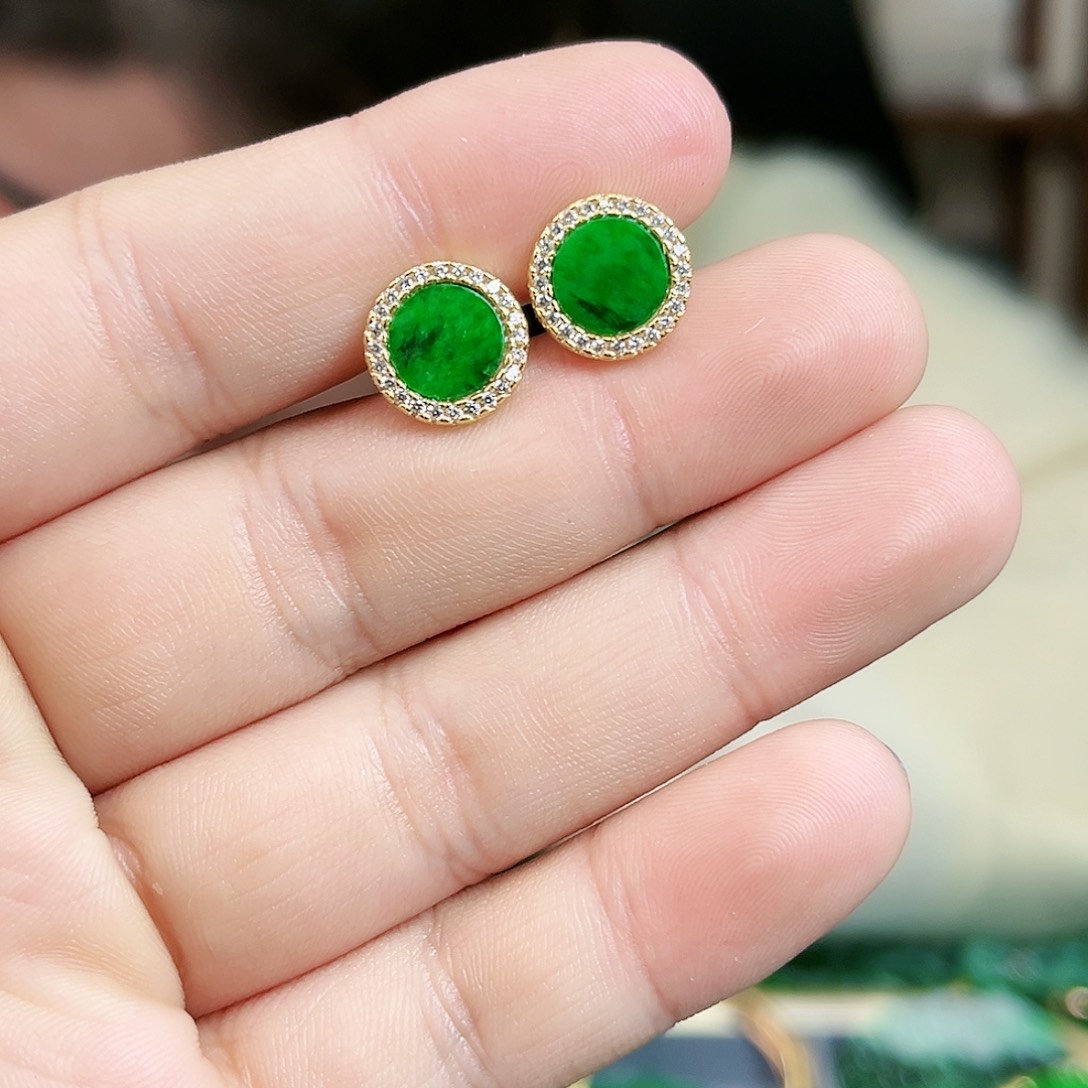 翡翠颈饰银S925镶嵌耳饰