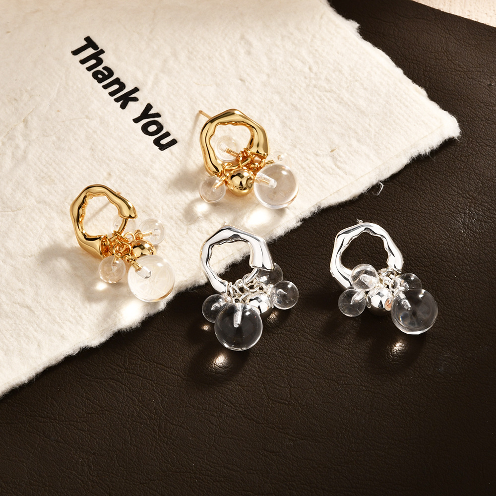 合金耳饰 晶莹剔透泡泡球精致耳钉气质优雅时尚小众耳坠耳饰
