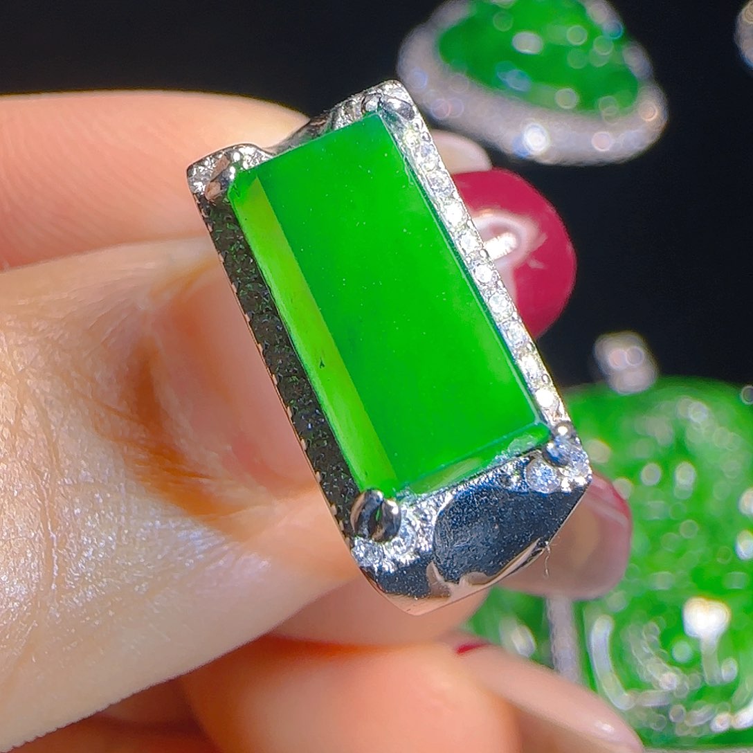 翡翠戒指银S925镶嵌天然