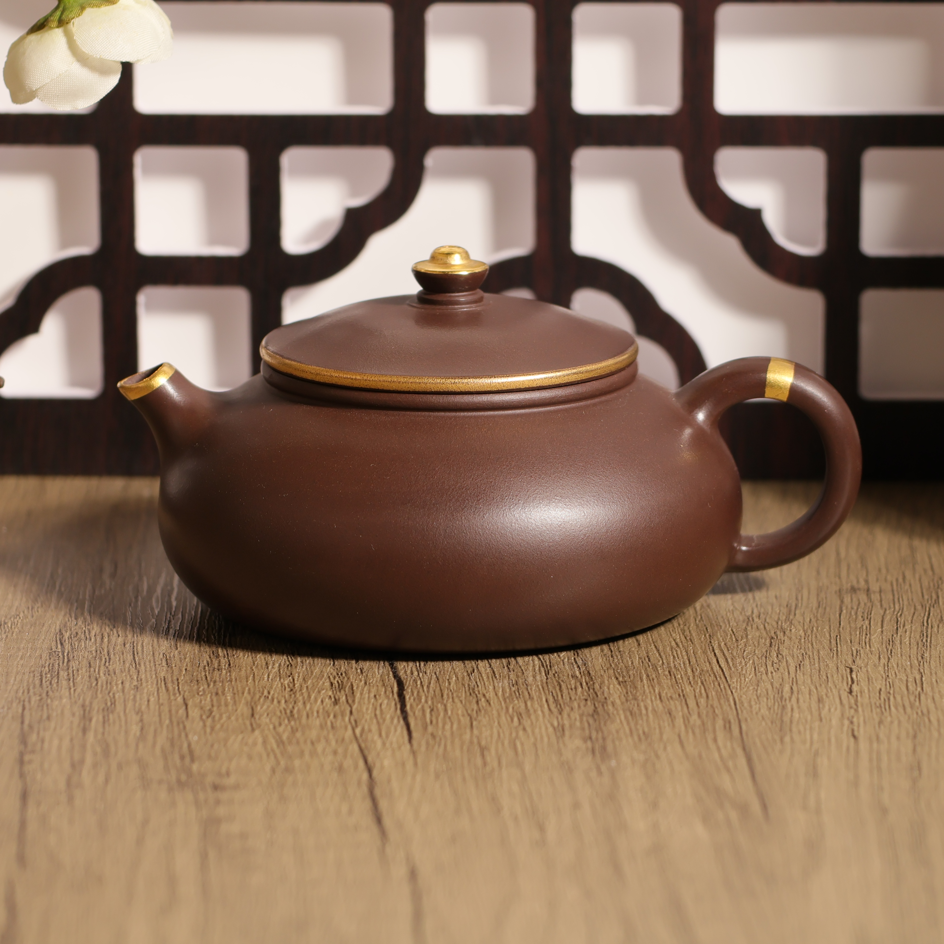 原矿紫砂茶具经典款  描金 寒江壶