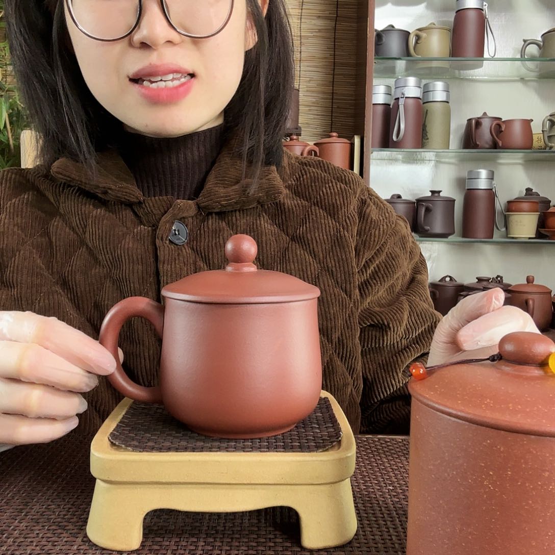 紫砂茶杯原矿共生矿紫泥小龙蛋办公杯没礼盒300CC