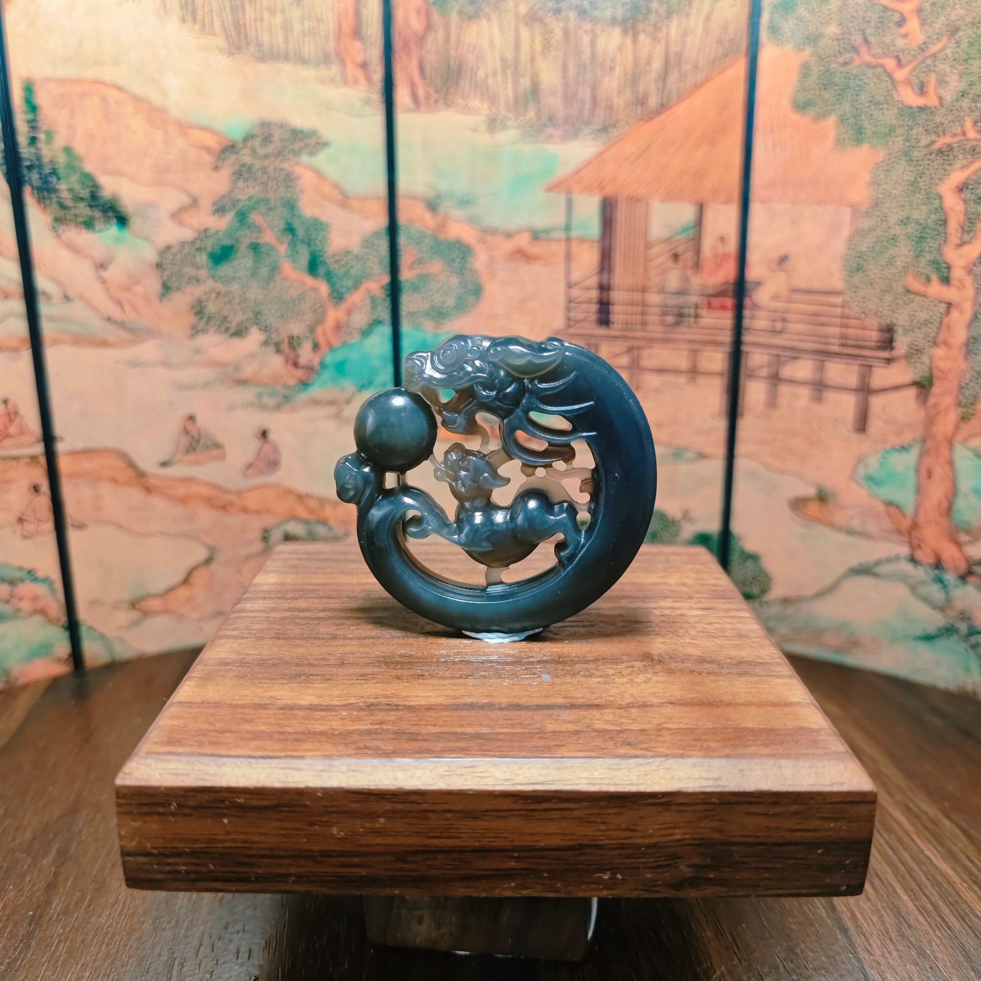 N和田玉仿古龙凤吊坠0513