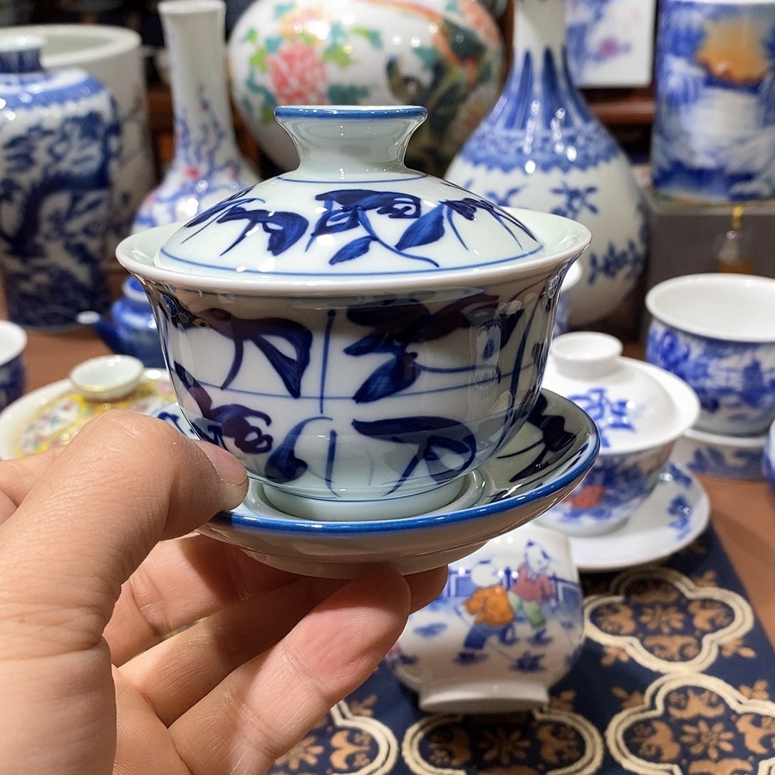 瓷片景德镇旭日堂老茶花盖碗福利
