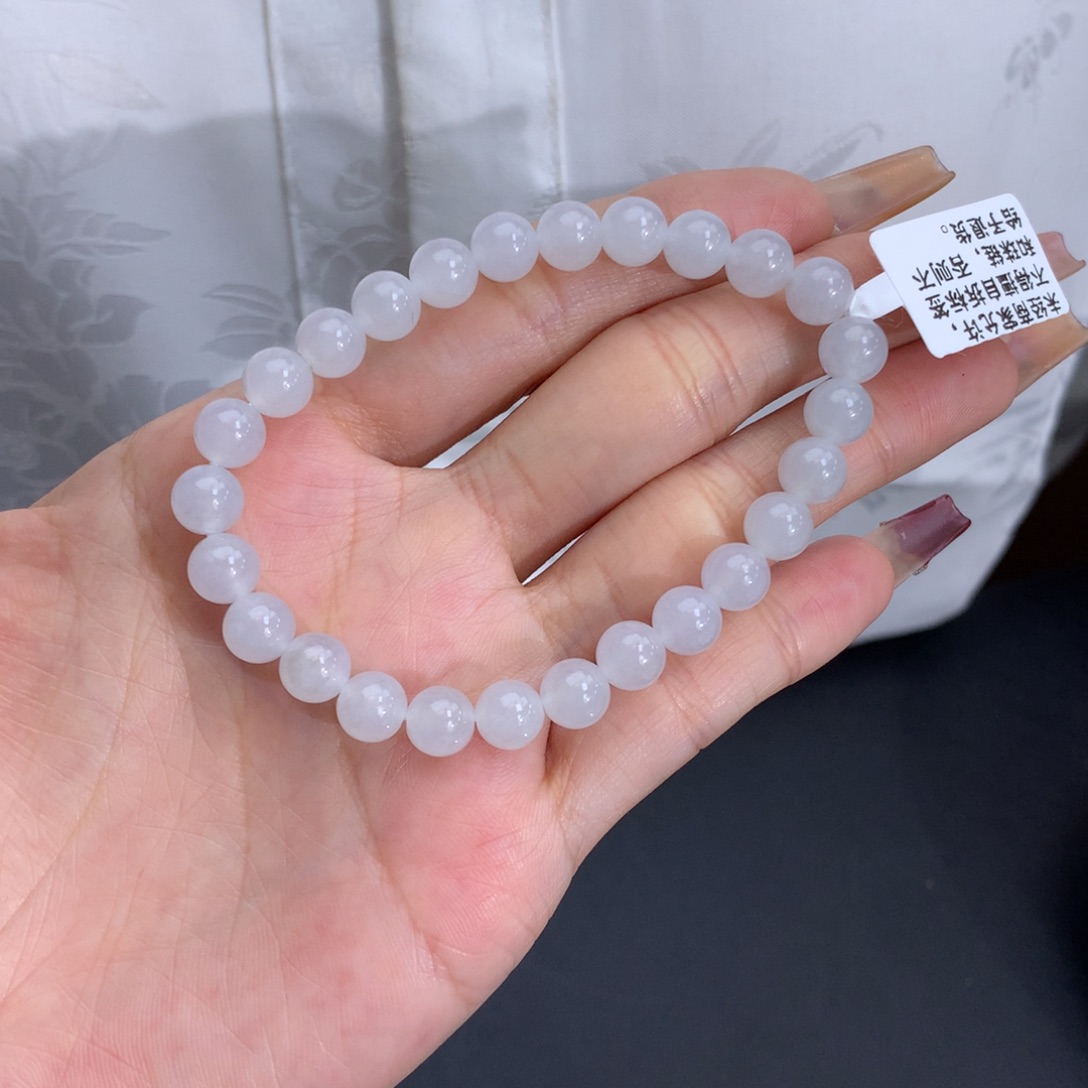 翡翠手链未镶嵌卡6.9冰胶白月光手串