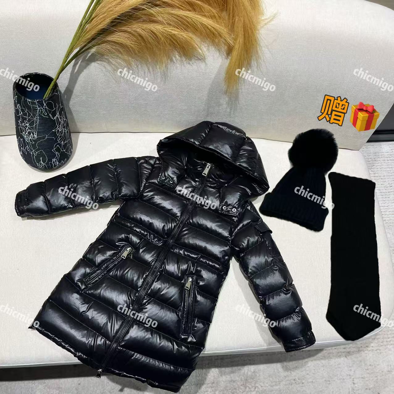 【Chicmigo高定童装】冬季新款轻奢高定保暖百搭长款90白鹅绒羽绒服