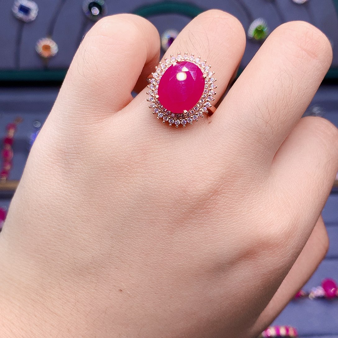 红宝石戒指银S925镶嵌