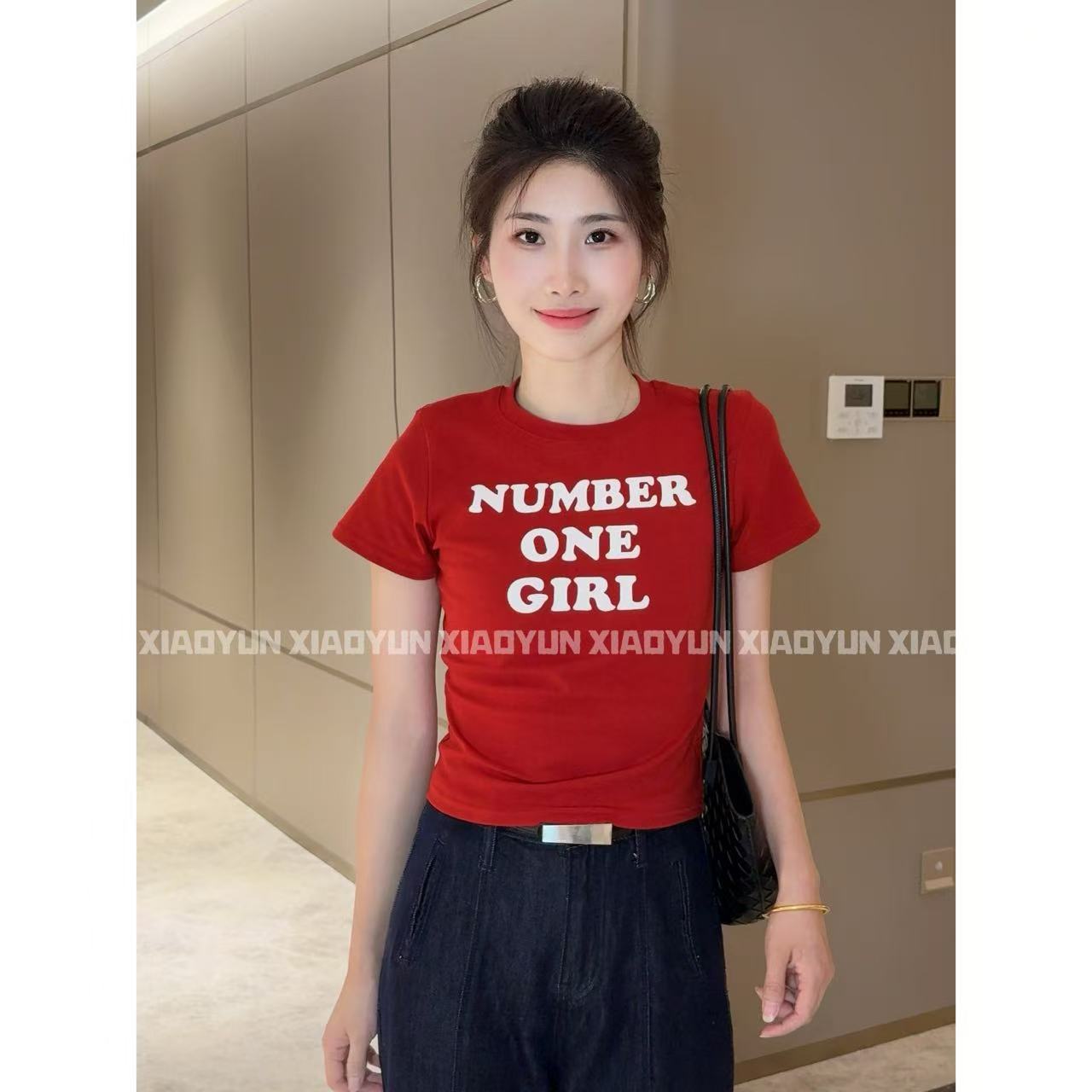 三色字母T 小允姐姐2025新款气质时尚高级三色字母T恤上衣