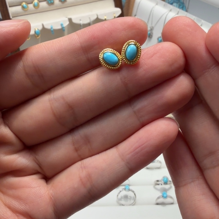 仨***玖绿松石银S925镶嵌耳饰