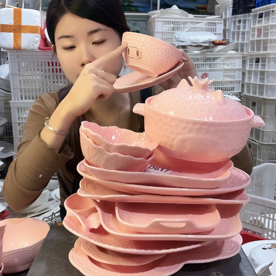 盘工厂库存微瑕产品粉色十六件套