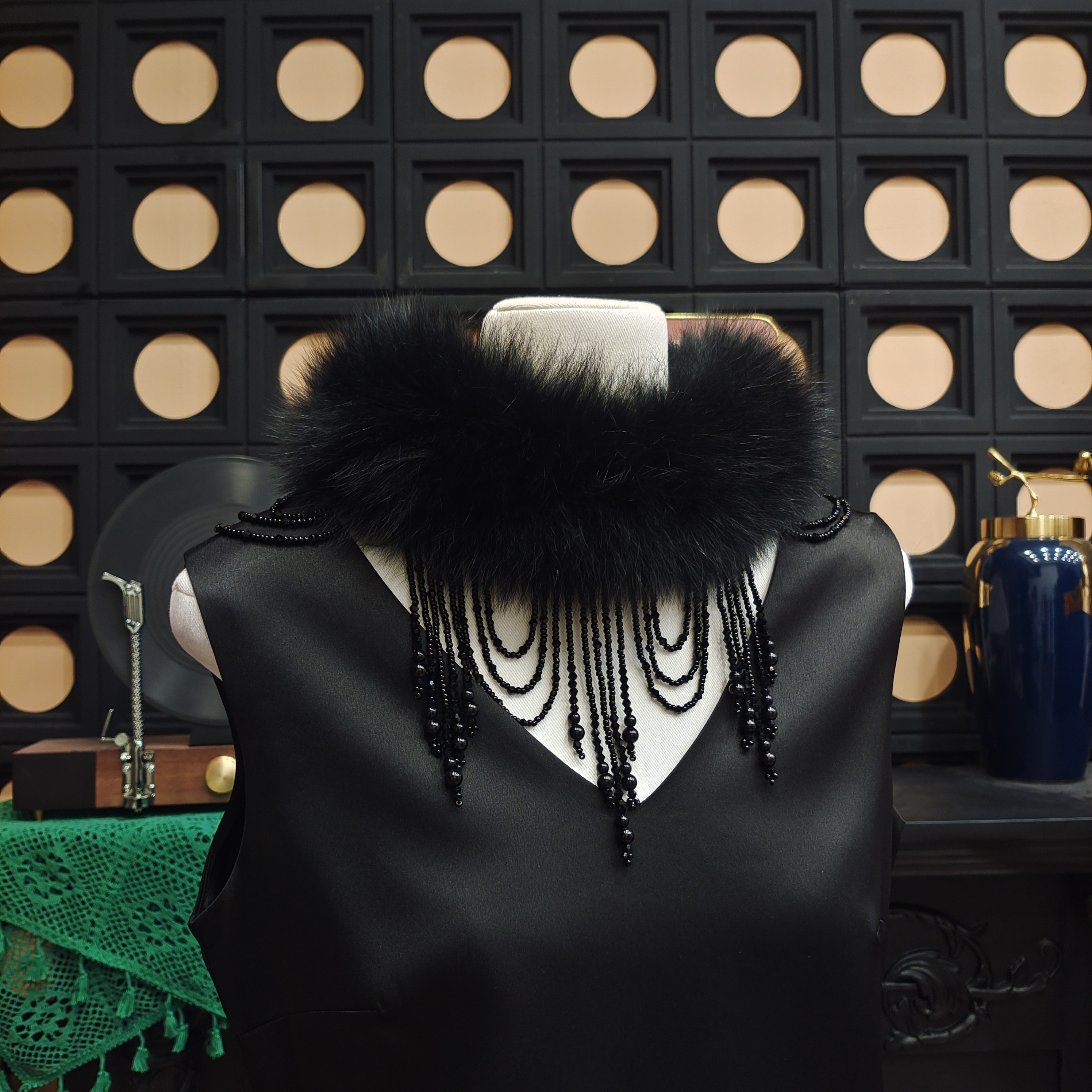 水晶流苏毛毛假领子AZ109