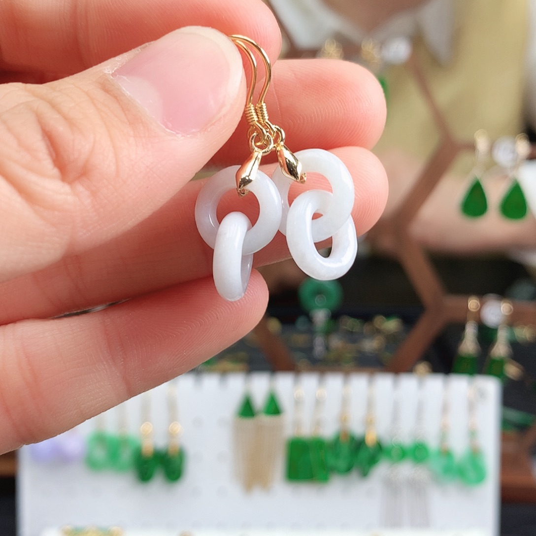 翡翠耳饰银S925镶嵌耳饰