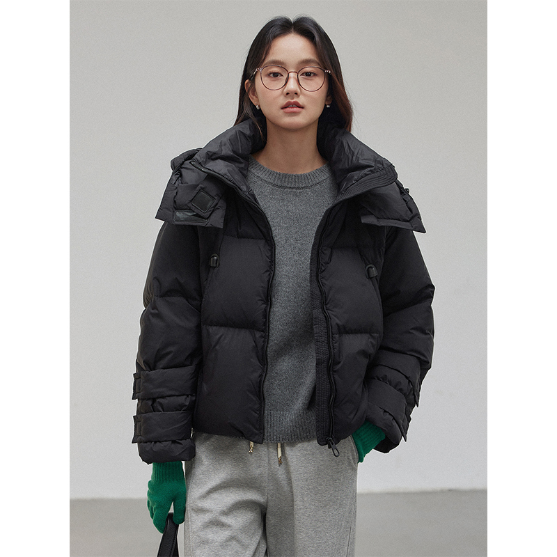 清仓  2680 短款黑色连帽羽绒服外套加厚保暖小个子面包服
