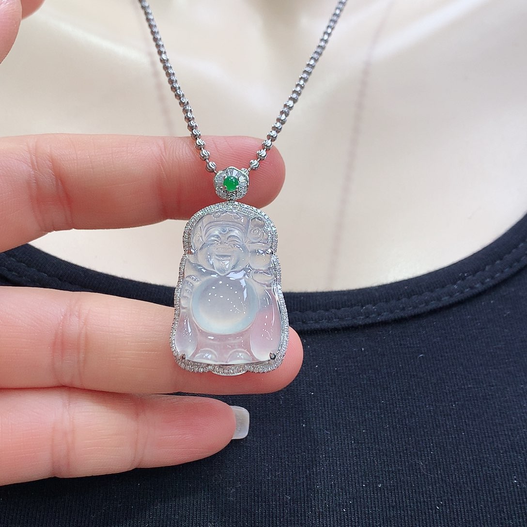 翡翠颈饰18K金镶嵌用****3财神爷