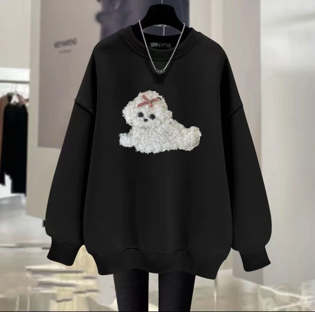 《加绒卫衣》冬季新款时尚潮流百搭情侣款卫衣刺绣-《毛绒狗》
