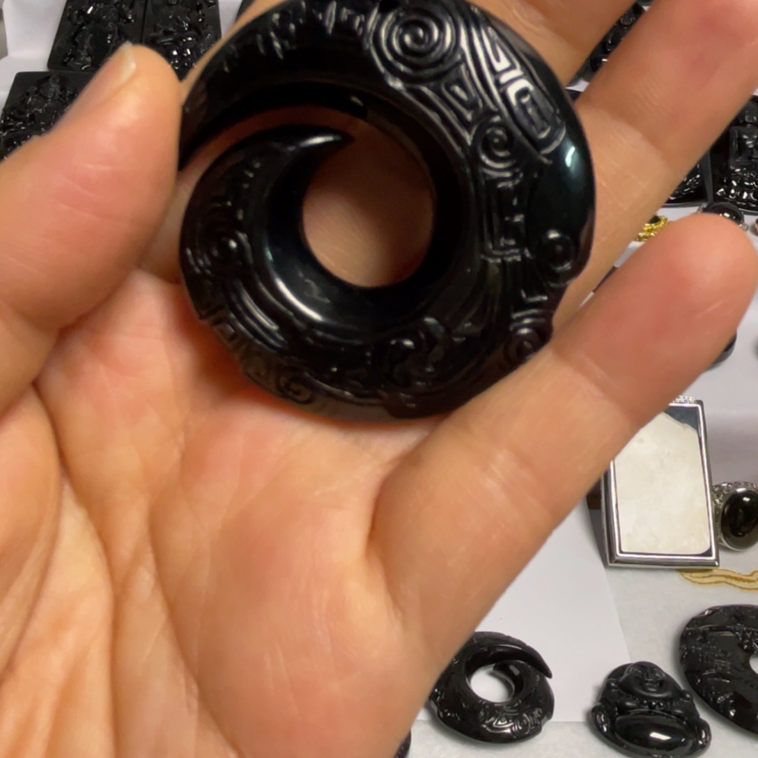 翡翠未镶嵌戒指天然翡翠墨翠吊坠时来运转