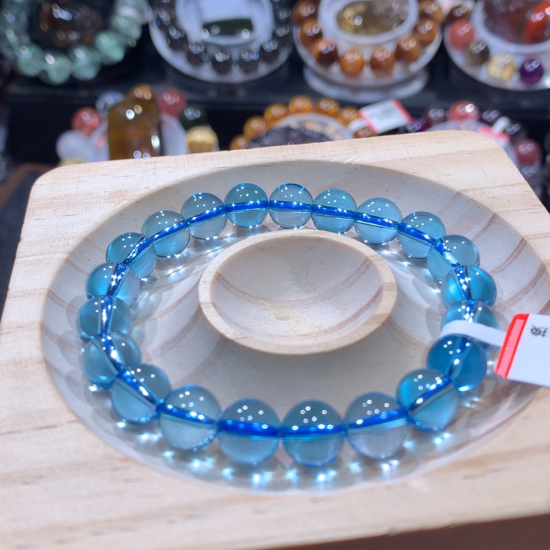 托帕石未镶嵌手链蓝托帕9mm全净体