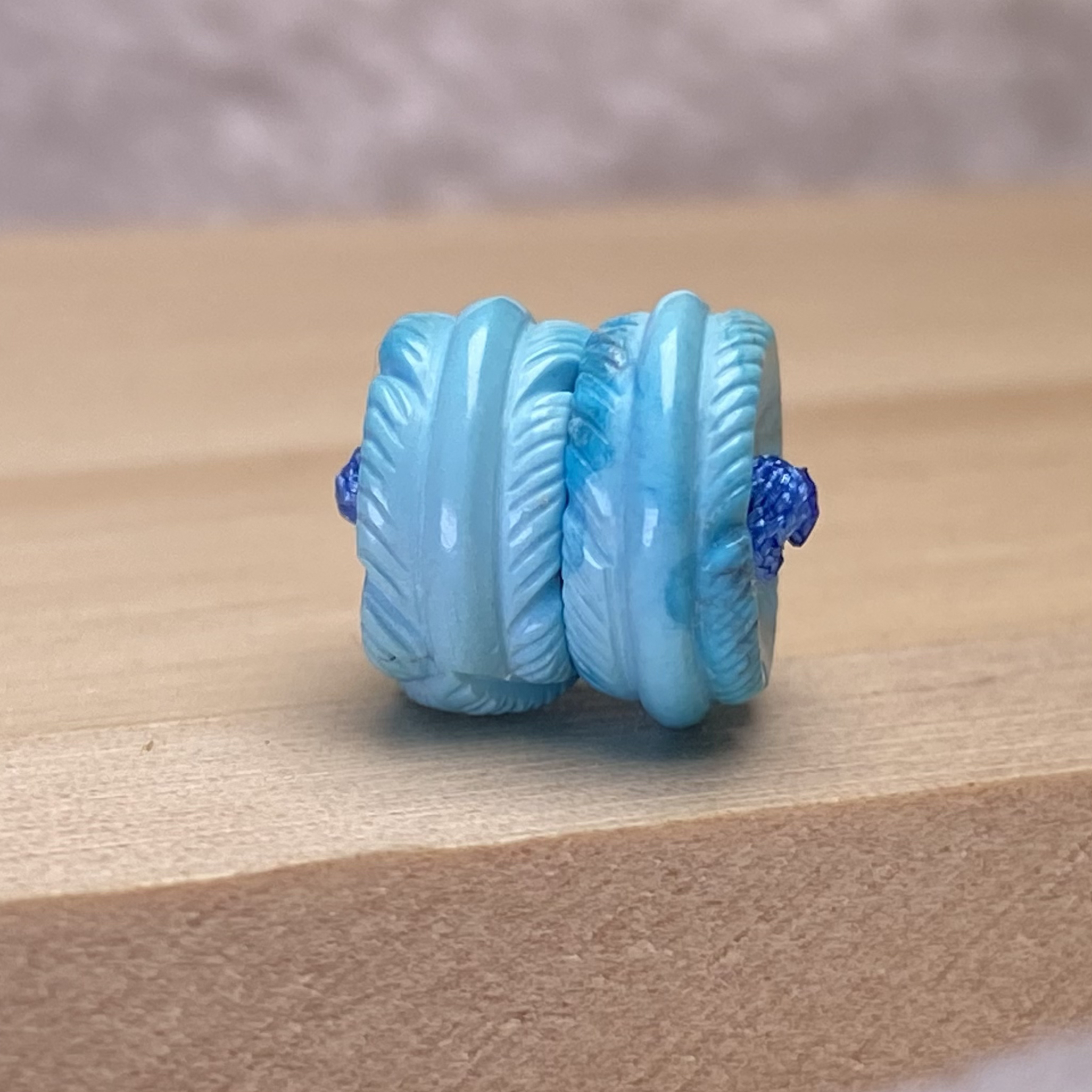 绿松石羽毛扣对珠高瓷玉化蓝隔珠腰珠尺寸10.8x5mm重1.79克