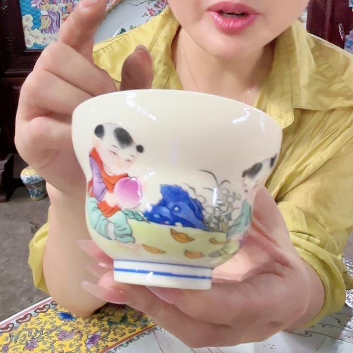 摆件景德镇高温陶瓷寿桃杯