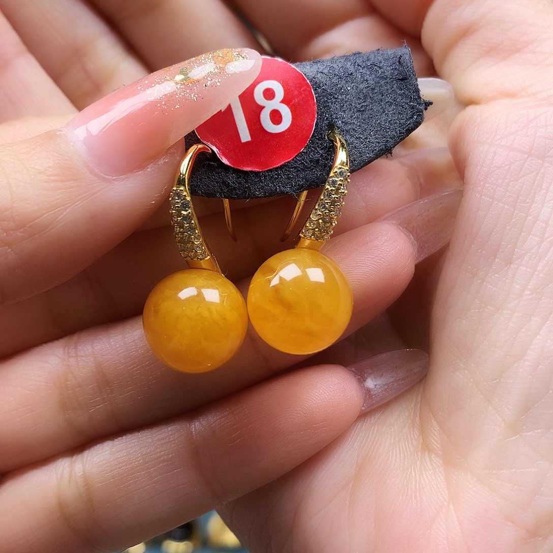 蜜蜡耳饰银S925镶嵌耳坠