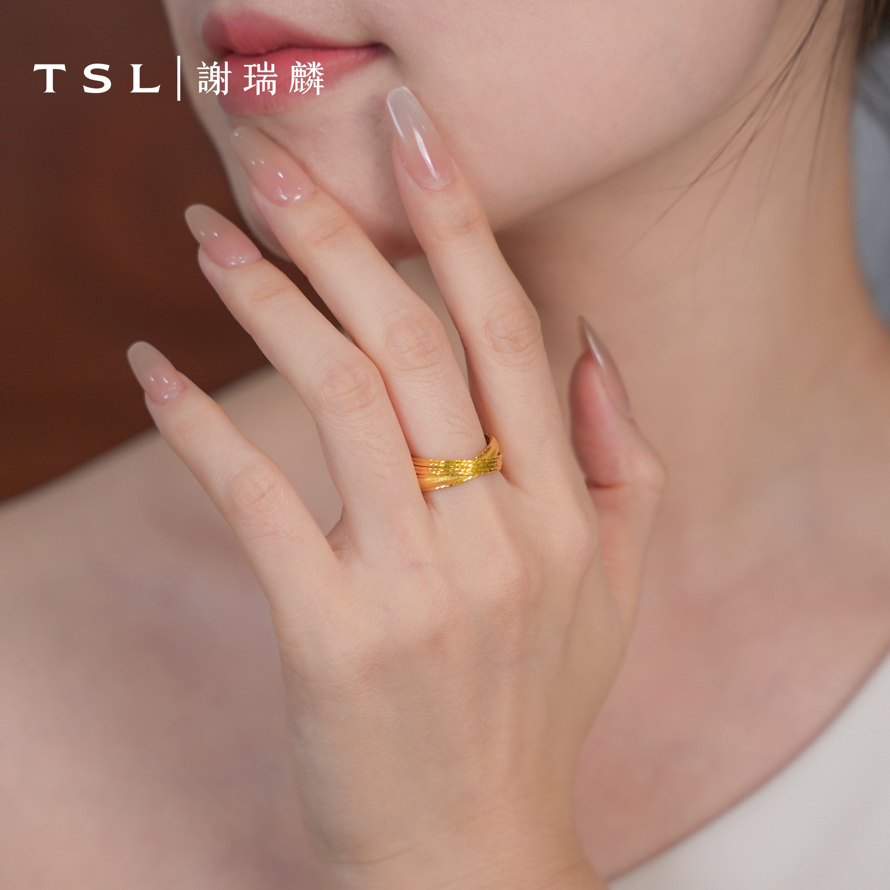 TSL/谢瑞麟足金999鎏金岁月双环金戒指5G工艺送女友礼物