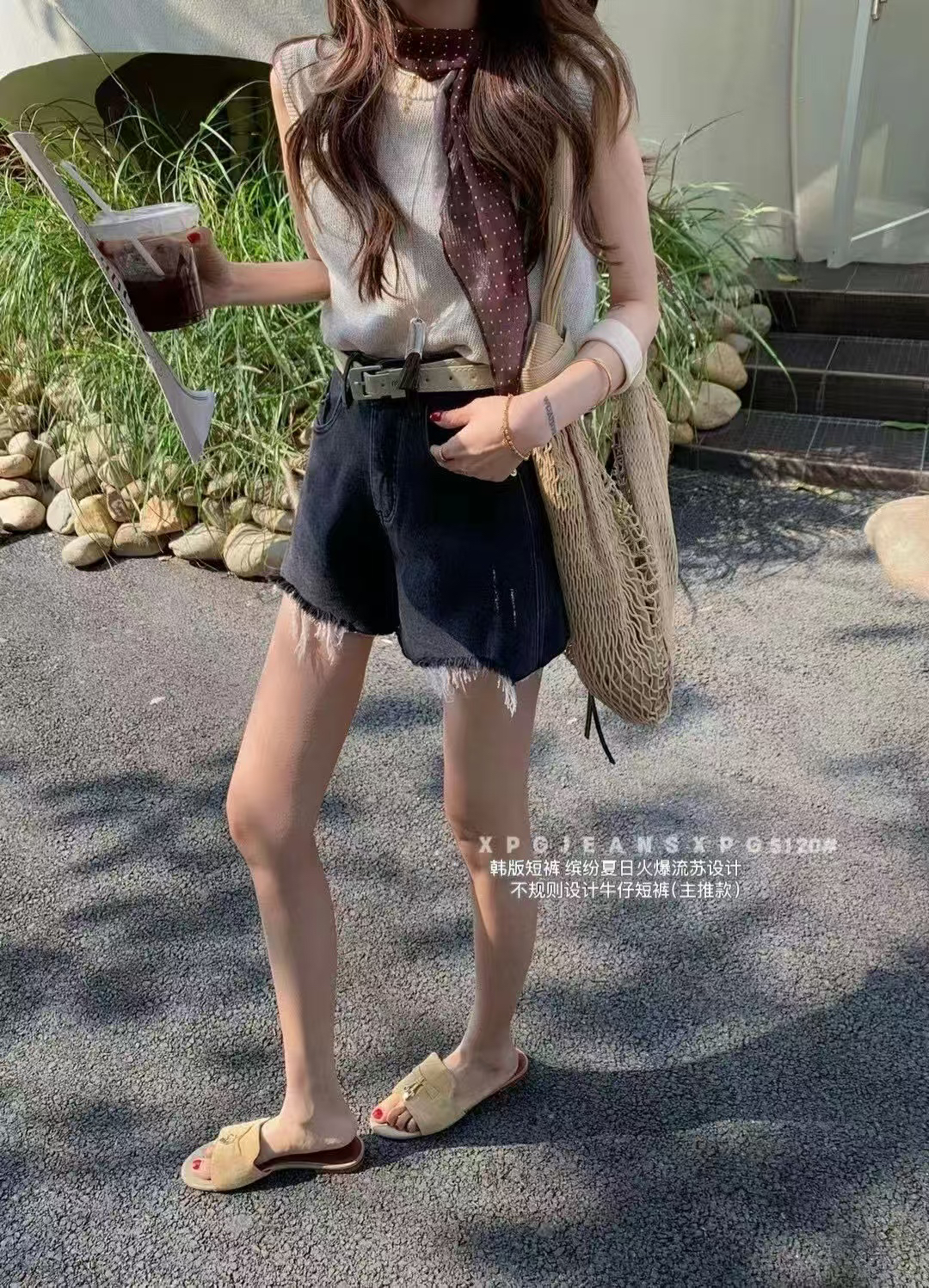 珍姐家流苏不规则牛仔短裤5120货号