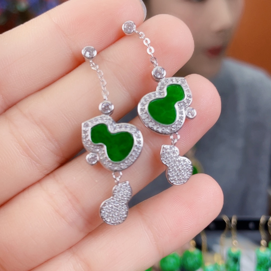 翡翠银S925镶嵌耳饰