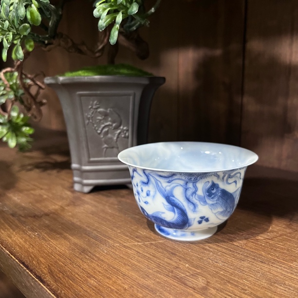 望月怀古鱼藻超薄胎杯