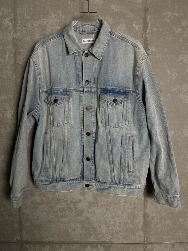 未使用 Balenciaga/巴黎世家 38*1/法语logo铁塔牛仔外套/07687