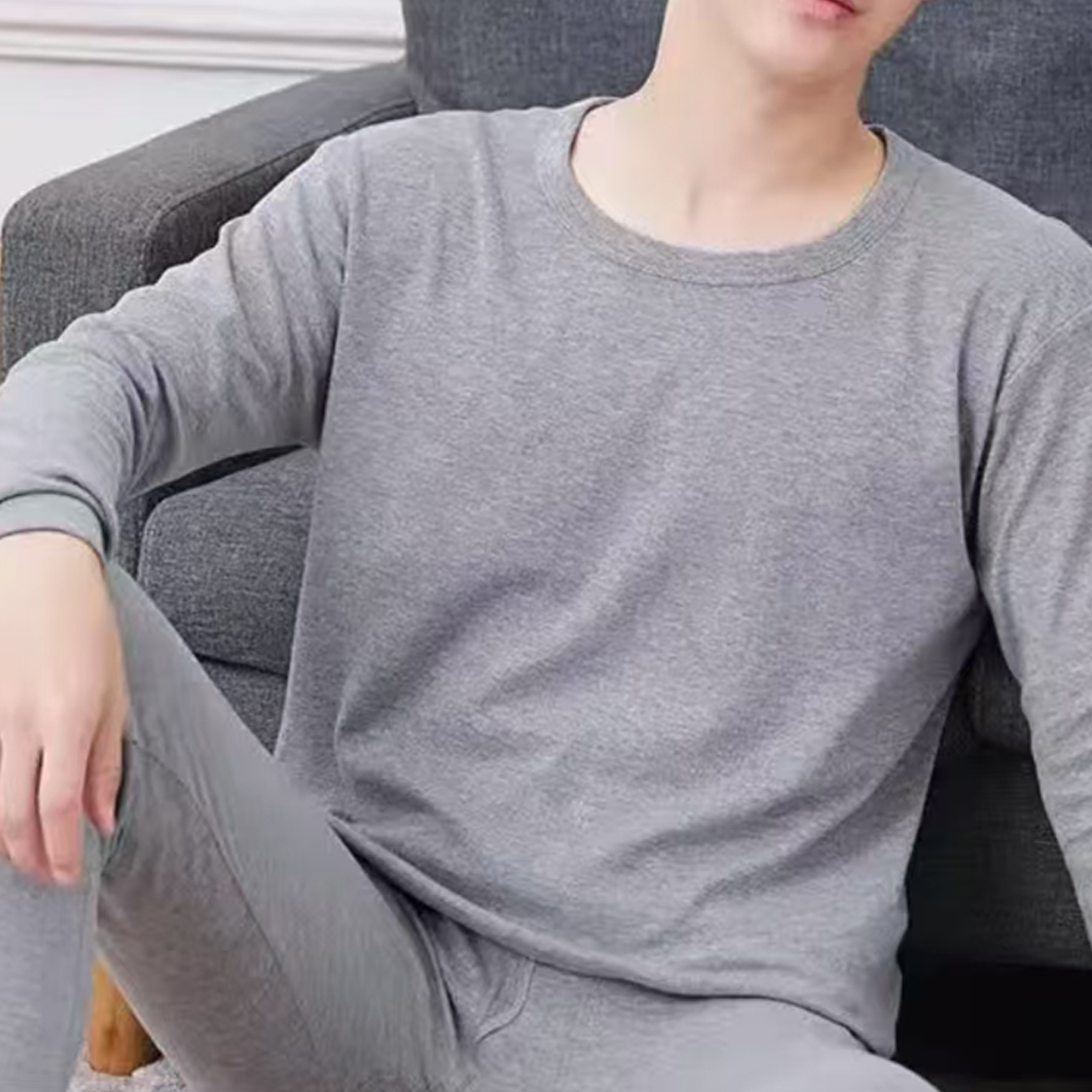 套头休闲男女同款保暖秋衣打底秋冬圆领纯色上衣6D912(不分领标)