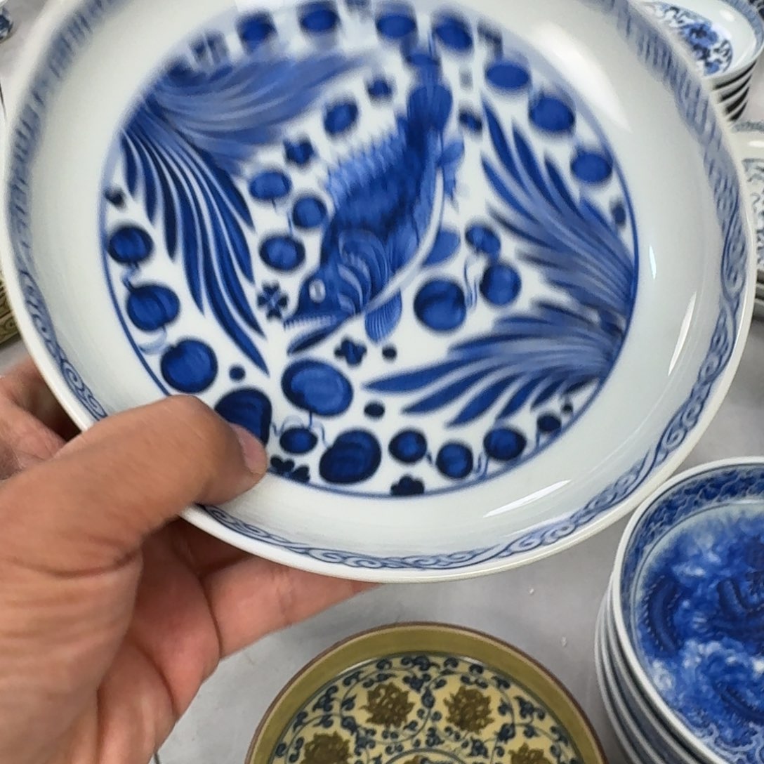 陶摆件青花鱼藻纹壶承