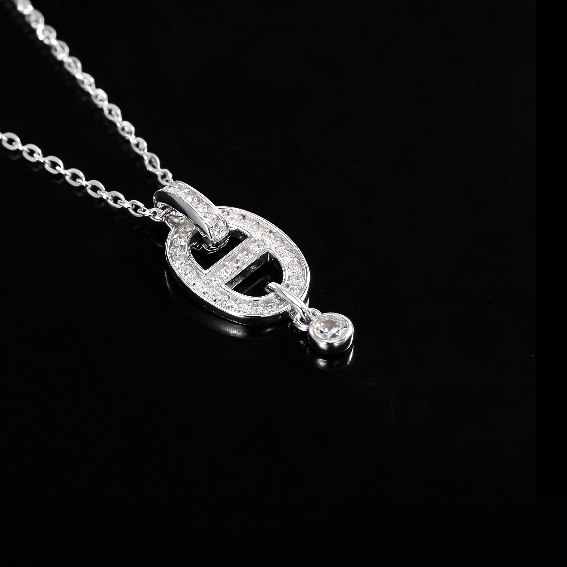 吊坠925银 木木（M707）纯银微镶猪鼻子单吊坠